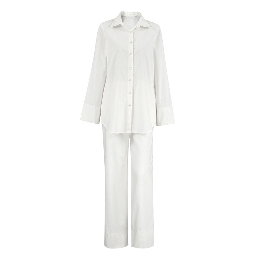 Capsule Wardrobe | White Cotton Shirt Wide Leg Pants Outfit 2-piece Set