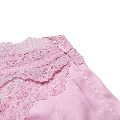 2023 Pink Outfits |  Pink Cut Out Lace Satin Skirt