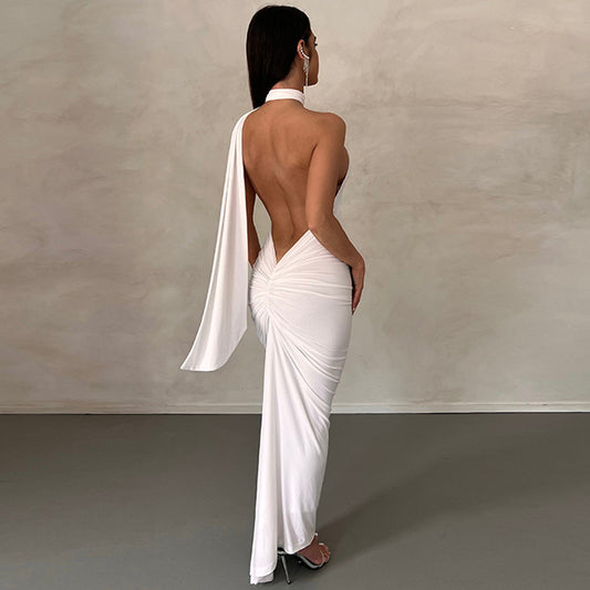 2023 Spring Dresses | Scarf Sleeveless Halter Backless White Dress