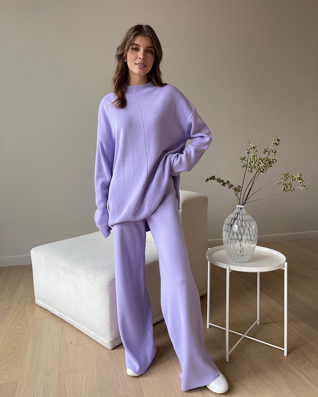 Winter Outfits | Cotton Turtle Neck Wide Leg Pants Outfit 2-piece Set