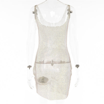 Euphoria Outfits | Diamond Rhinestones Glitter See Through Cami Mini Dress.