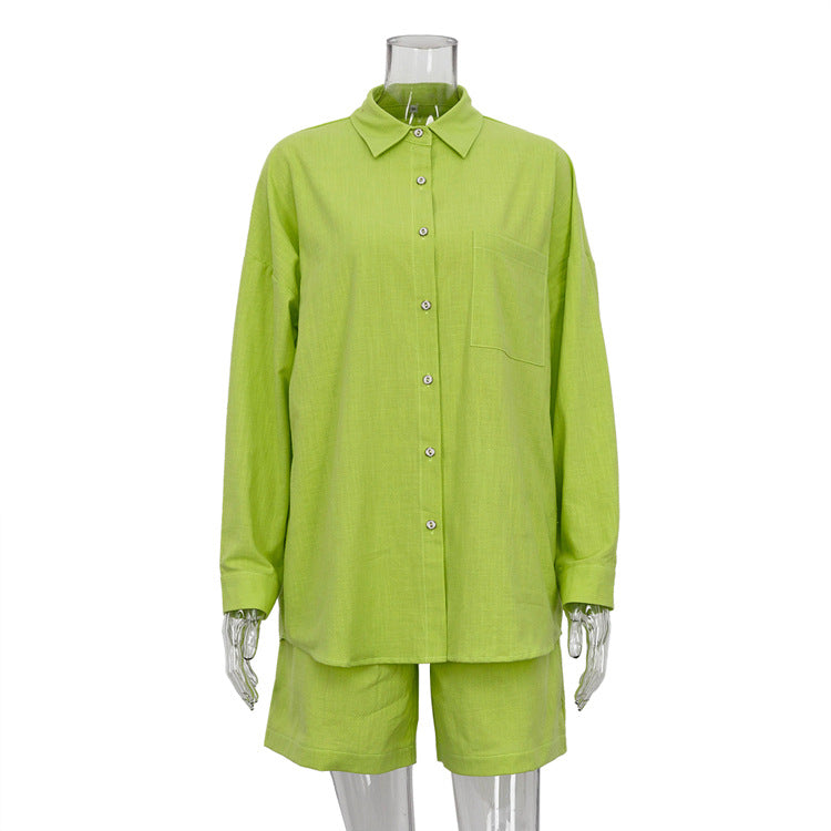 Cute Summer Outfits | TGC FASHION Aesthetic Cotton Summer Outfits Collared Shirt and High Waist Shorts 2-piece Set