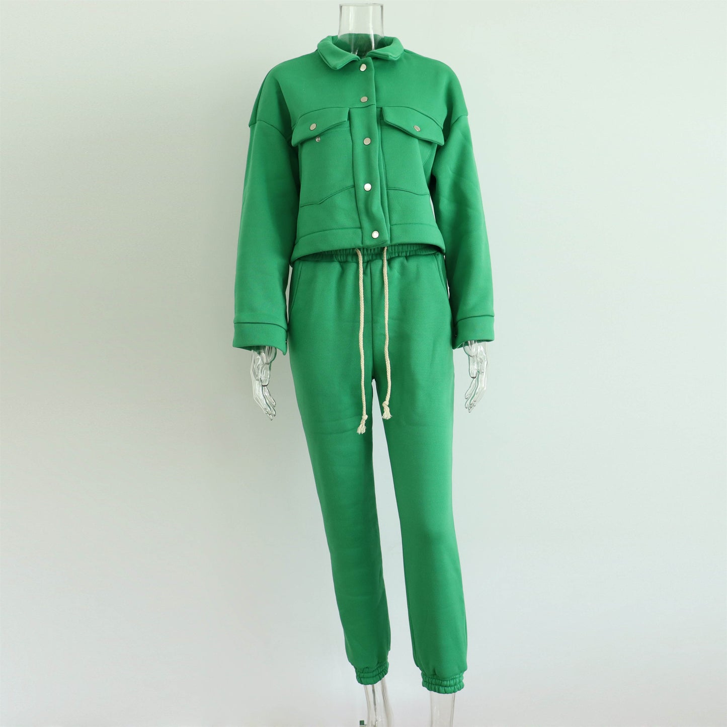 Fall Outfits | Thick Cropped Jacket and Sweatpants Outfit 2-piece Set