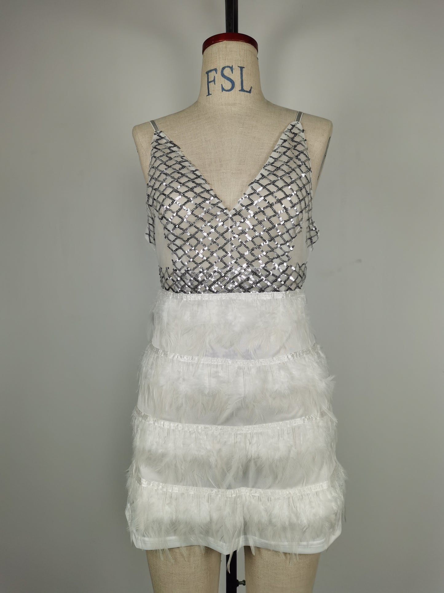 Prom Dresses | White Rhinestones and Feathers Mini Dress