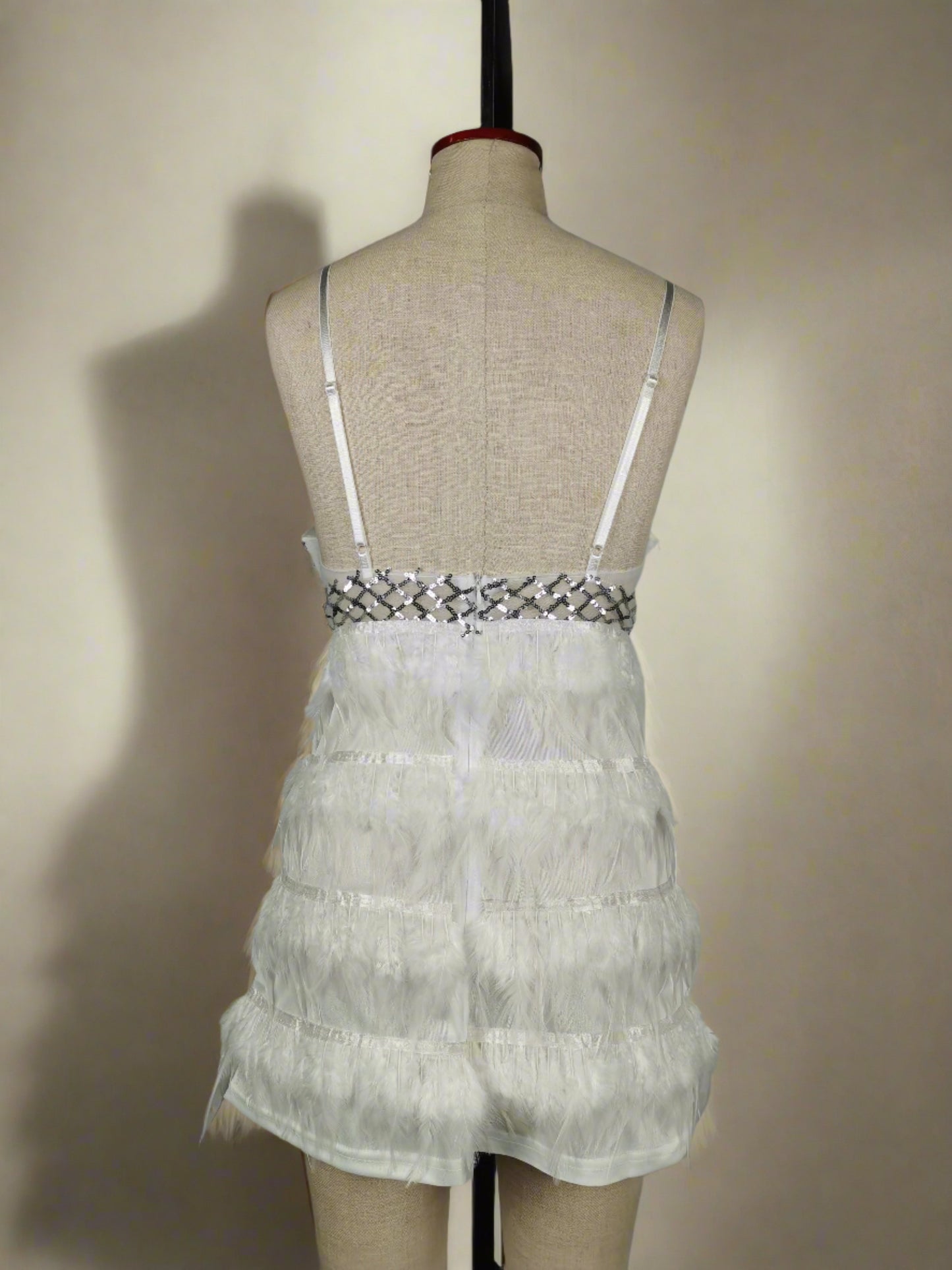 Prom Dresses | White Rhinestones and Feathers Mini Dress