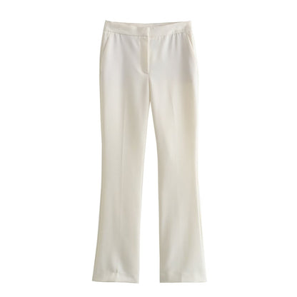 Capsule Wardrobe | Cream Cropped Blazer High Waist Wide Leg Pants Outfit