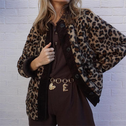 TGC FASHION 2024 Fashion Fall Outfits, Button Wool Leopard Print Coat