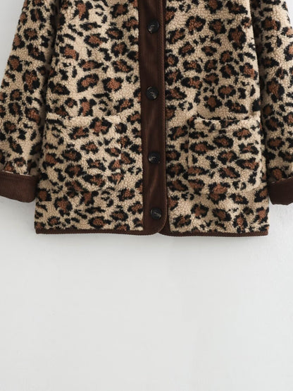 TGC FASHION 2024 Fashion Fall Outfits, Button Wool Leopard Print Coat