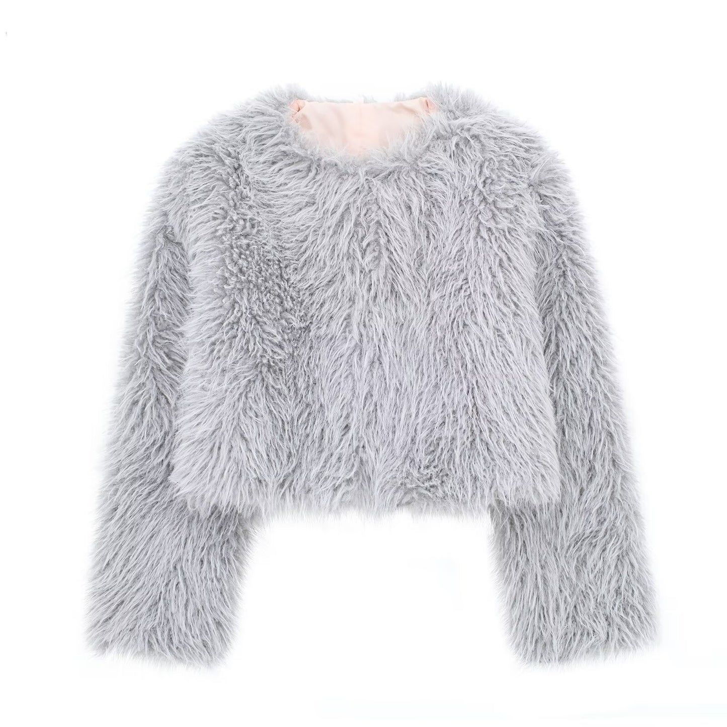 2024 Fashion Trends | Silver Faux Fur Winter Cropped Coat
