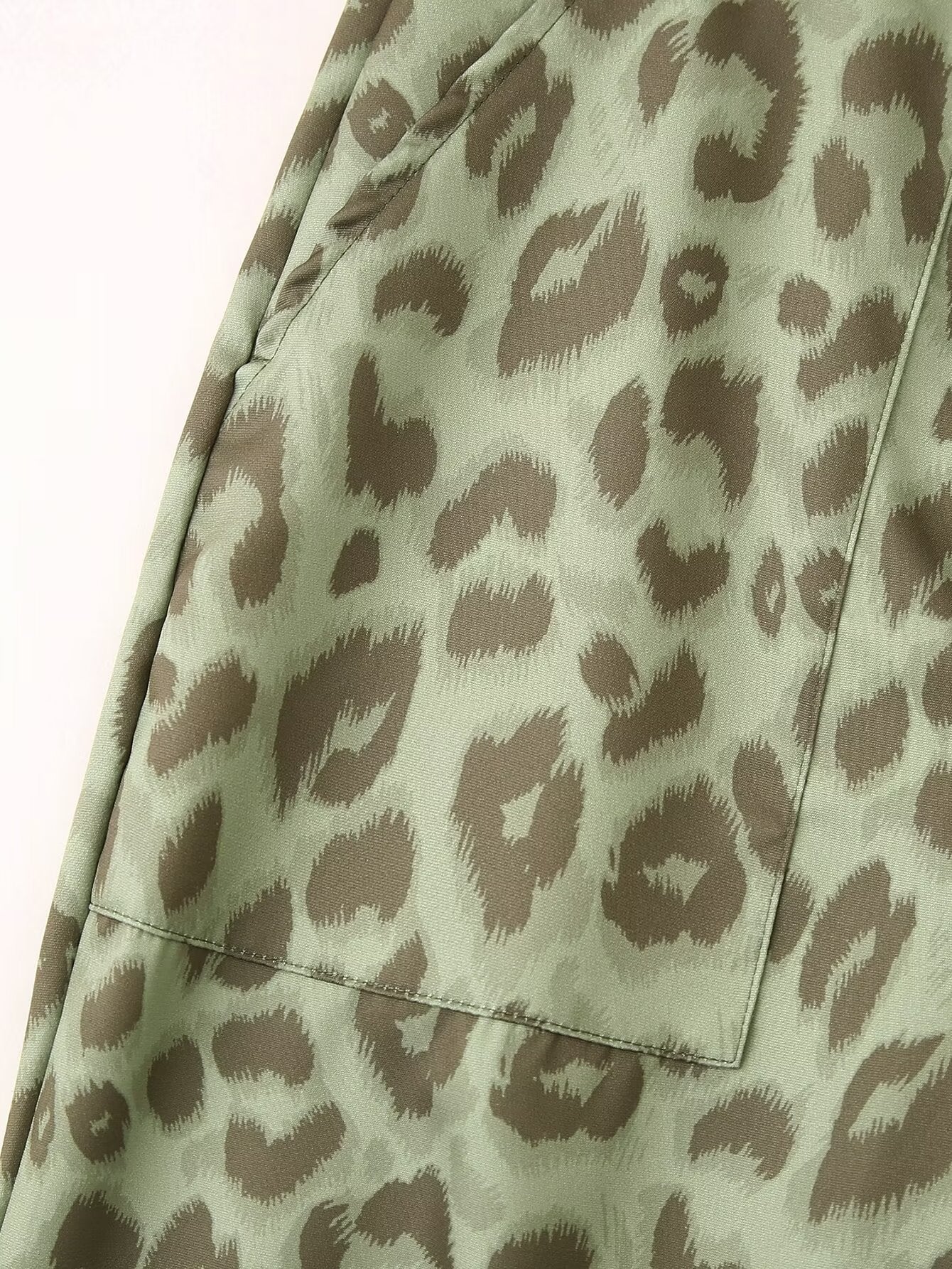 2024 Fashion Trends, Green Leopard Casual Straight Trousers Pants