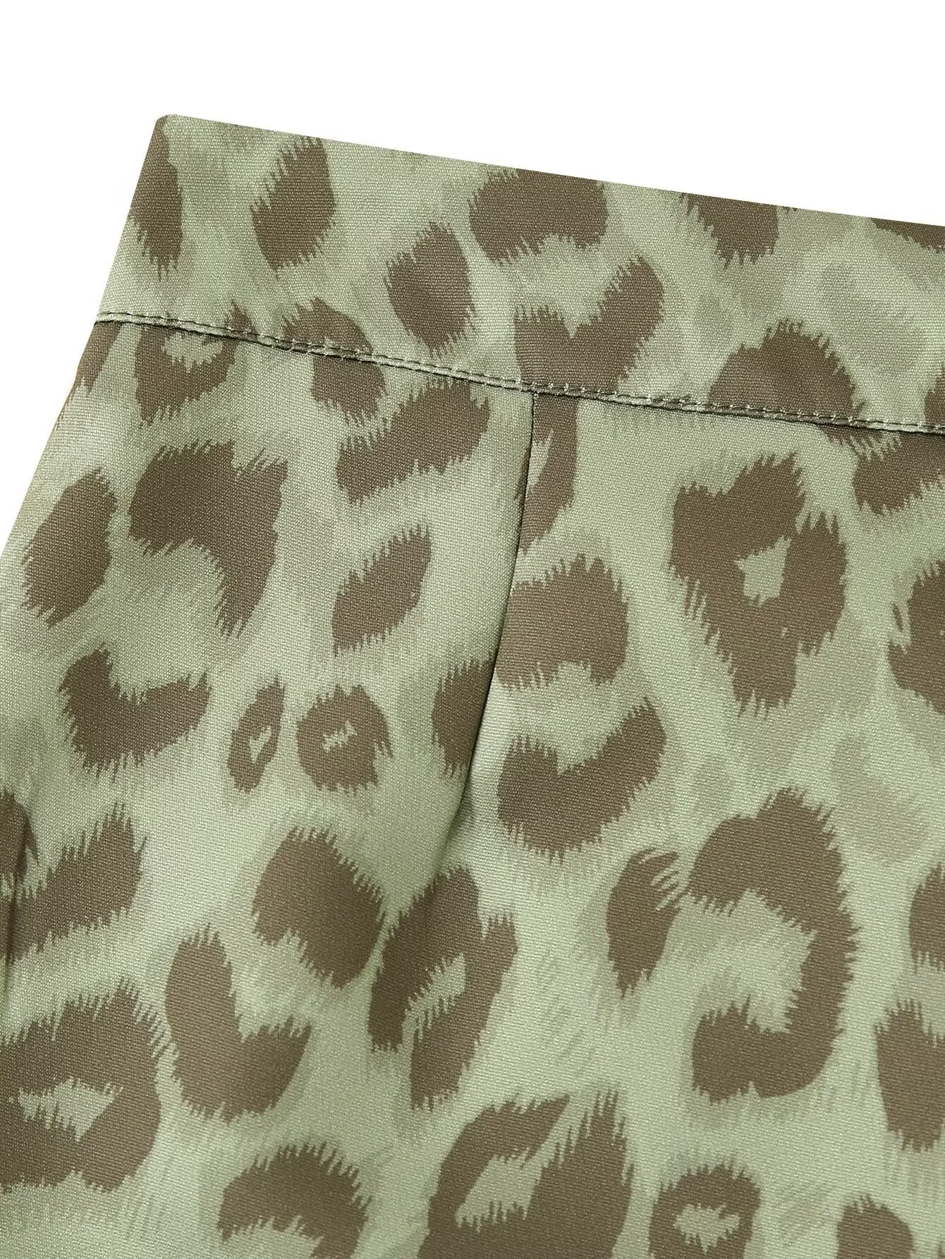 2024 Fashion Trends, Green Leopard Casual Straight Trousers Pants