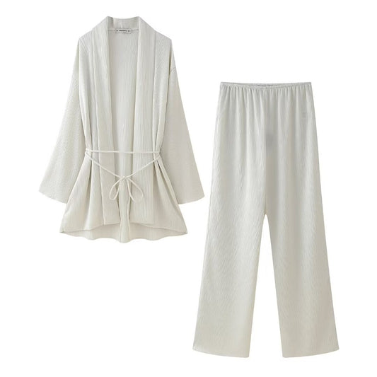Spring Outfits 2024 | White Pleated Kimono Belted Pants Outfit