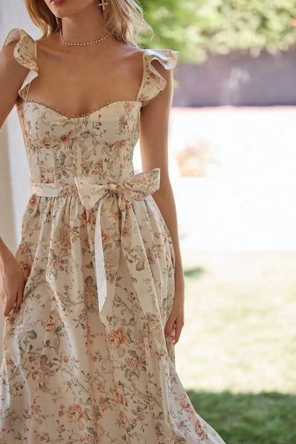 Fun Spring Dresses 2024 | Flutter Sleeves Bow Floral Dress