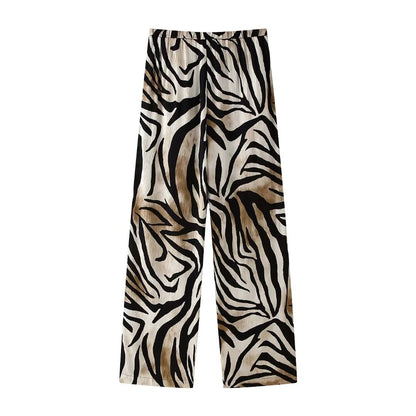 TGC FASHION Fall Outfits 2024, Brown Zebra Print Shirt Wide Leg Pant Set