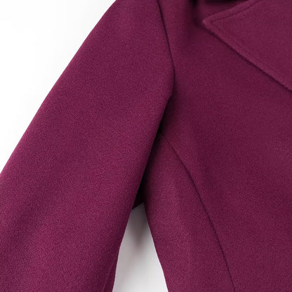 Burgundy Double-Breasted Casual Coat - Long Length with Button & Pocket Detail | Fall/Winter Style