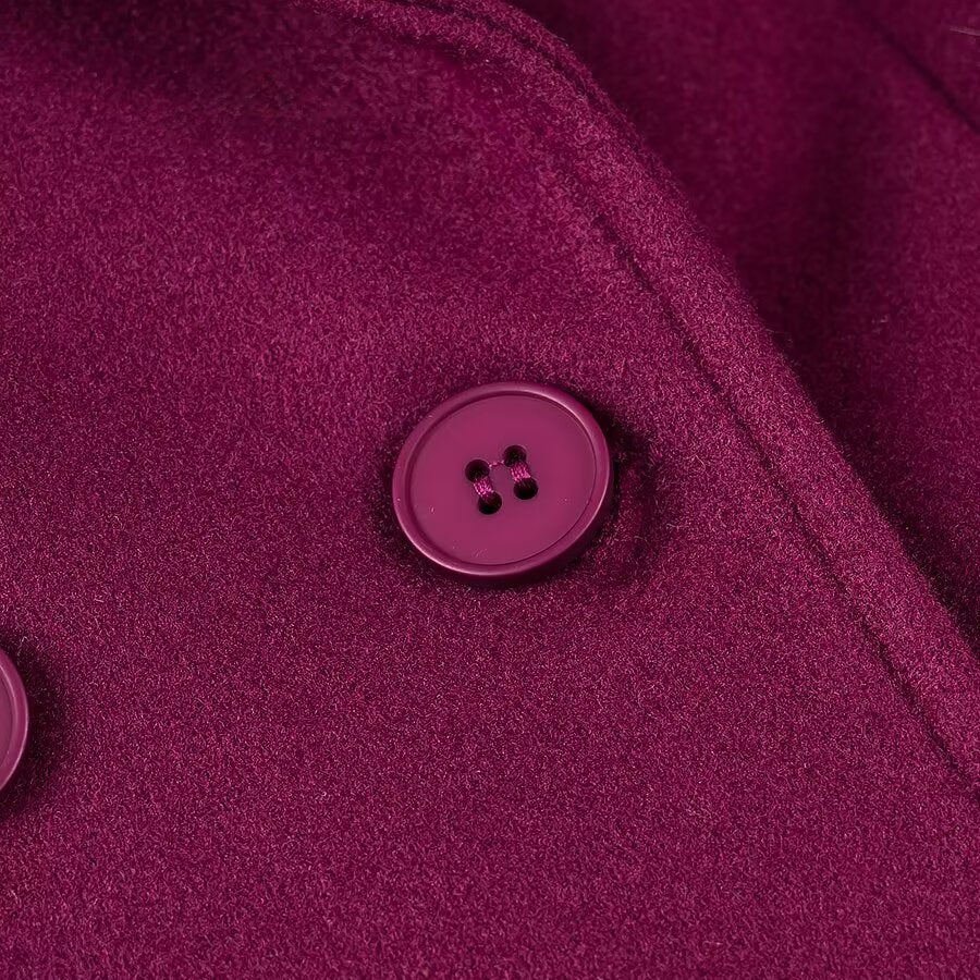 Burgundy Double-Breasted Casual Coat - Long Length with Button & Pocket Detail | Fall/Winter Style