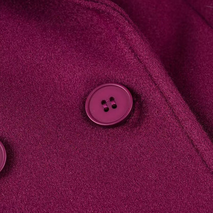 Burgundy Double-Breasted Casual Coat - Long Length with Button & Pocket Detail | Fall/Winter Style