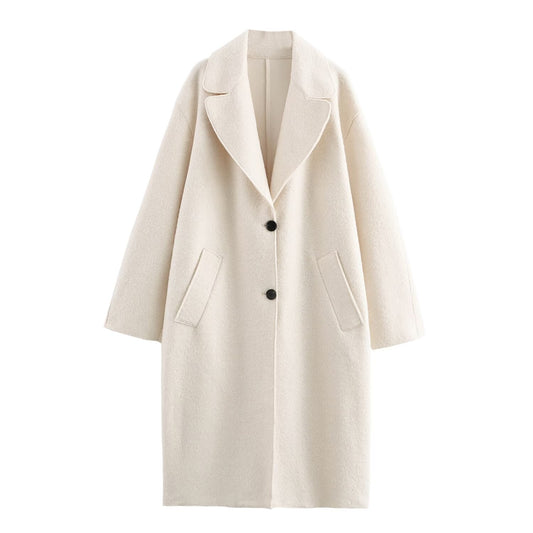 Trench Coat Outfit Casual Woolen Trench Coat - Single Breasted Collared Overcoat with Long Sleeves