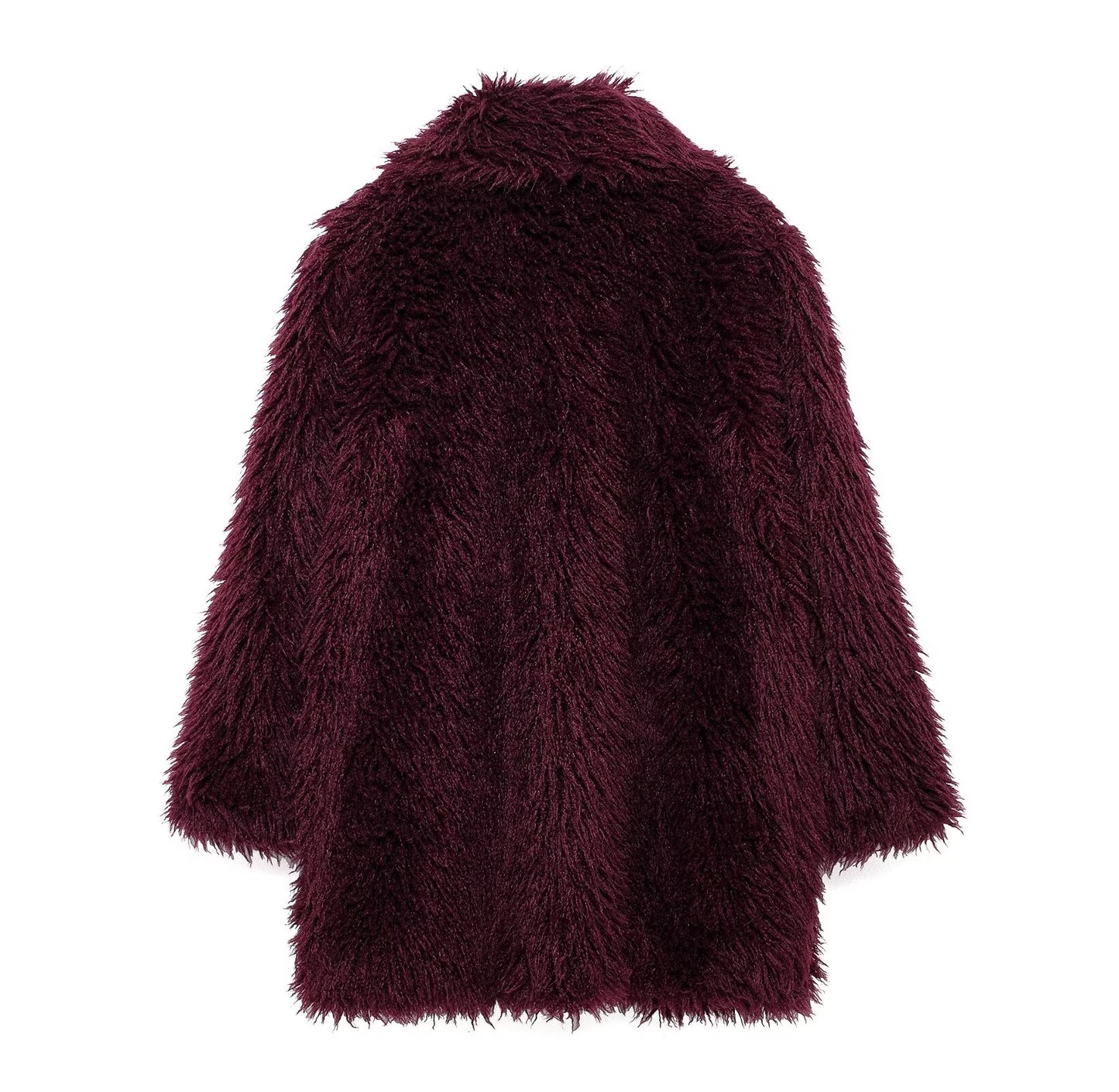 Burgundy Faux Fur Effect Mid-Length Coat - Winter 2025 Fashion Trend | Cozy & Stylish Outerwear