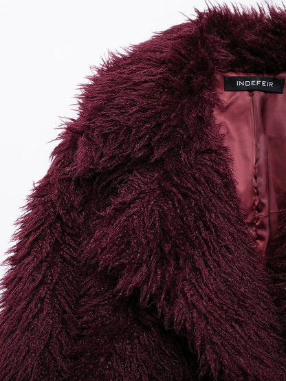 Burgundy Faux Fur Effect Mid-Length Coat - Winter 2025 Fashion Trend | Cozy & Stylish Outerwear