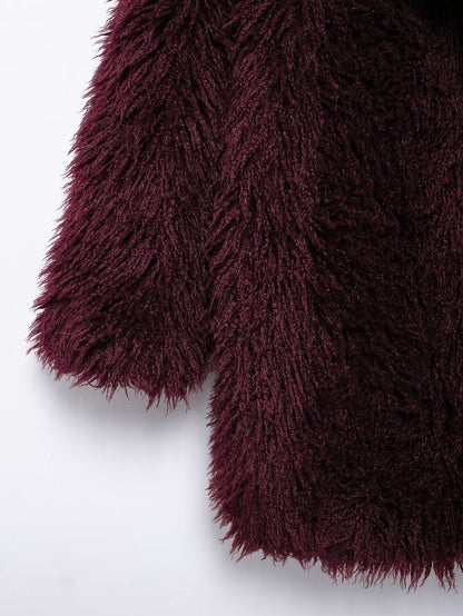 Burgundy Faux Fur Effect Mid-Length Coat - Winter 2025 Fashion Trend | Cozy & Stylish Outerwear