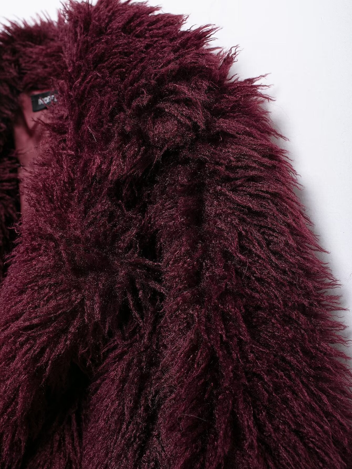 Burgundy Faux Fur Effect Mid-Length Coat - Winter 2025 Fashion Trend | Cozy & Stylish Outerwear