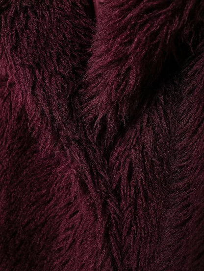 Burgundy Faux Fur Effect Mid-Length Coat - Winter 2025 Fashion Trend | Cozy & Stylish Outerwear