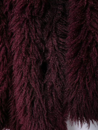 Burgundy Faux Fur Effect Mid-Length Coat - Winter 2025 Fashion Trend | Cozy & Stylish Outerwear