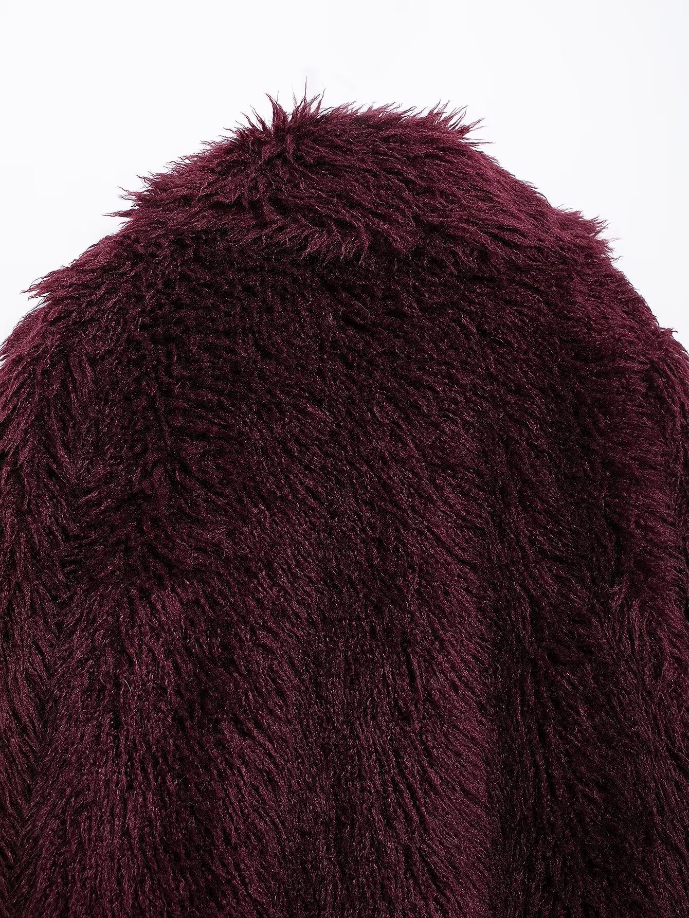 Burgundy Faux Fur Effect Mid-Length Coat - Winter 2025 Fashion Trend | Cozy & Stylish Outerwear