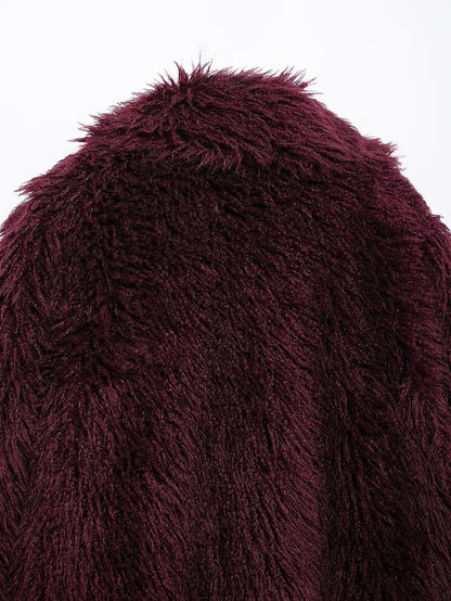 Burgundy Faux Fur Effect Mid-Length Coat - Winter 2025 Fashion Trend | Cozy & Stylish Outerwear