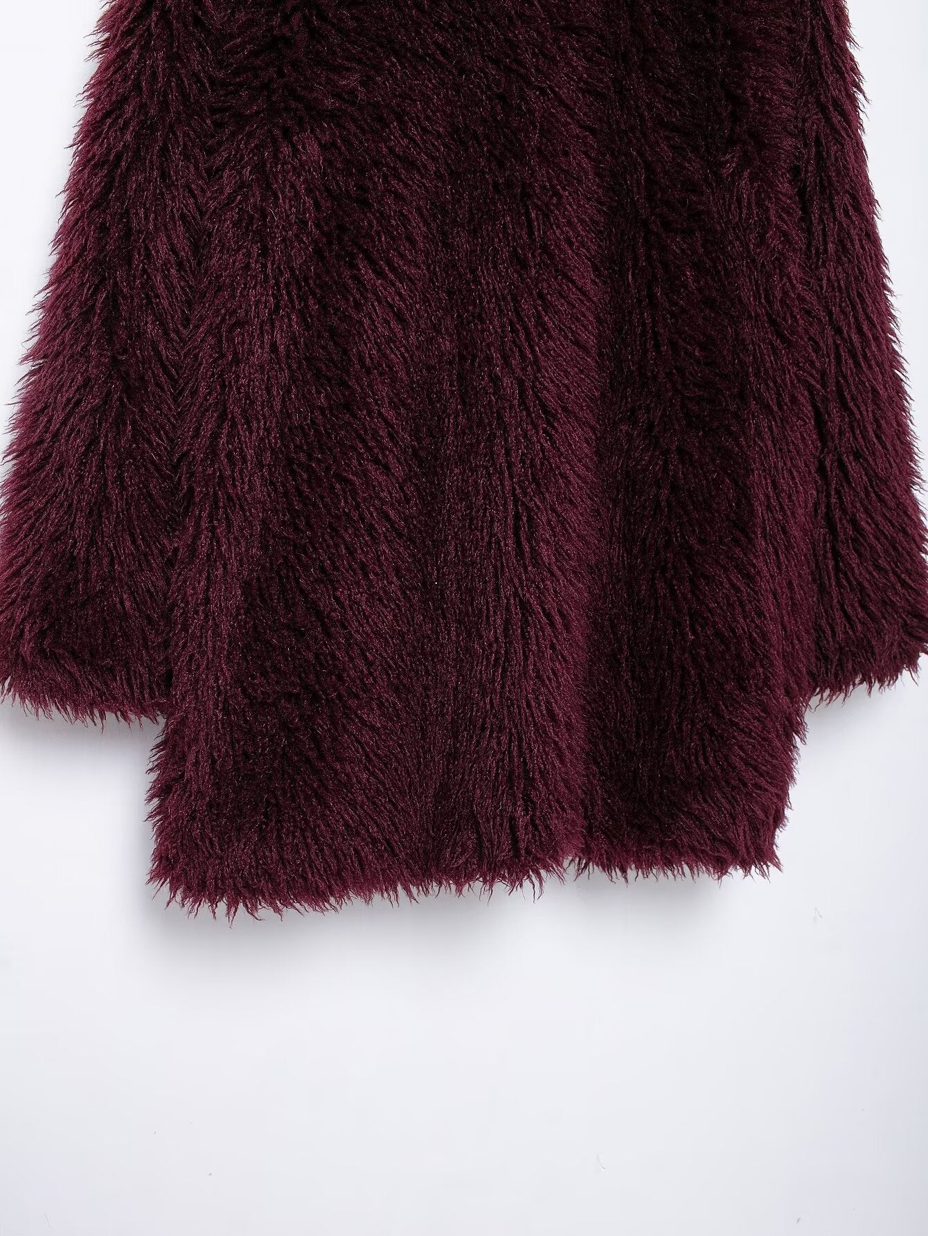 Burgundy Faux Fur Effect Mid-Length Coat - Winter 2025 Fashion Trend | Cozy & Stylish Outerwear