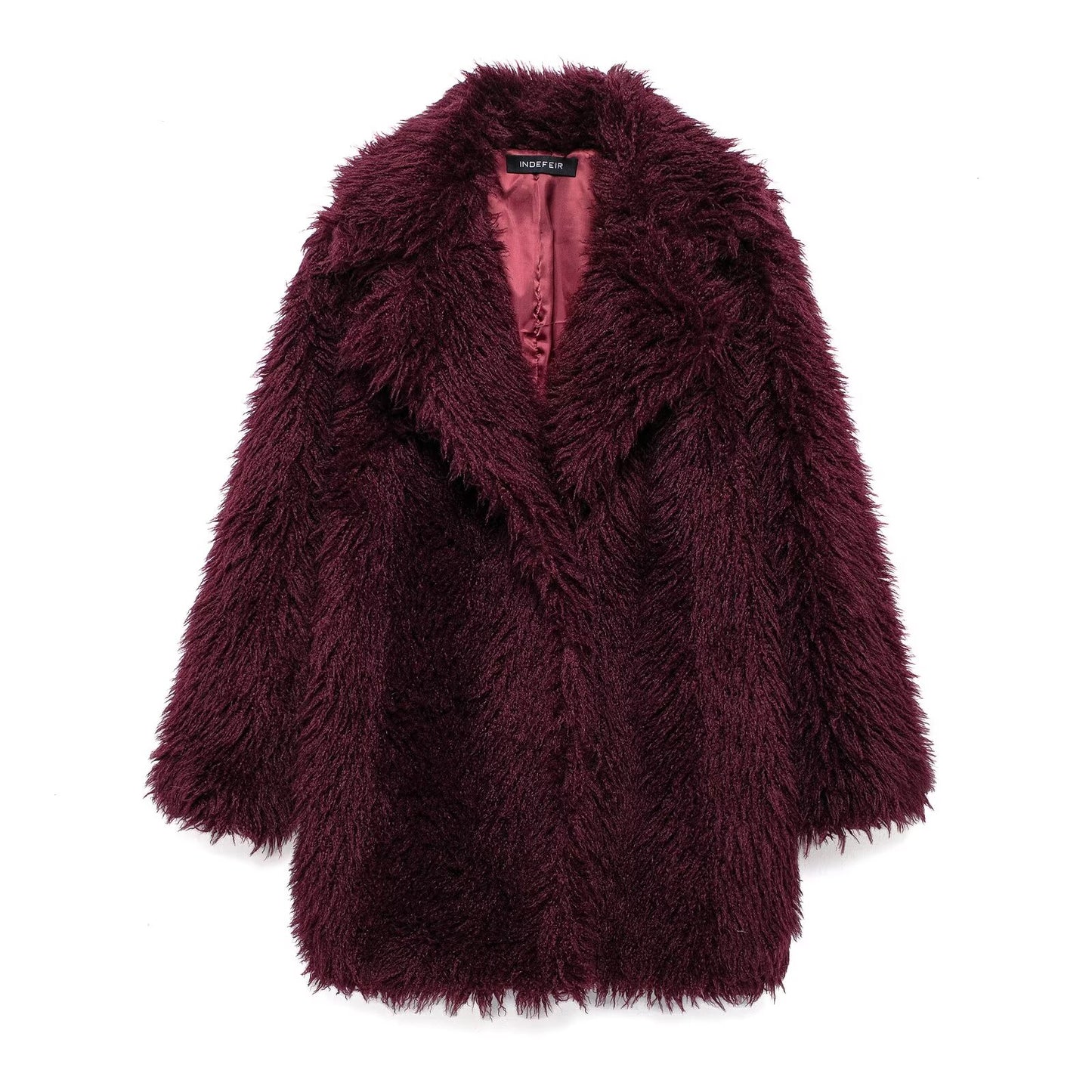 Burgundy Faux Fur Effect Mid-Length Coat - Winter 2025 Fashion Trend | Cozy & Stylish Outerwear