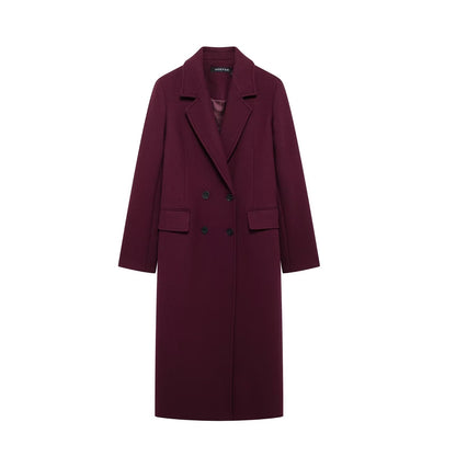 Burgundy Double-Breasted Winter Overcoat - Extra-Long Casual & Office Coat for Fall/Spring