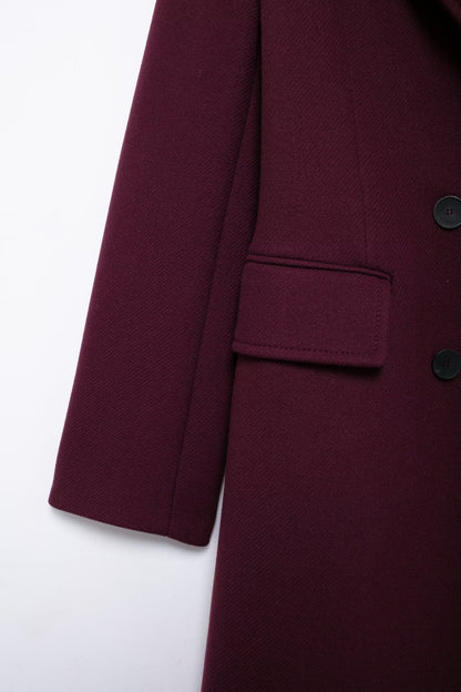 Burgundy Double-Breasted Winter Overcoat - Extra-Long Casual & Office Coat for Fall/Spring