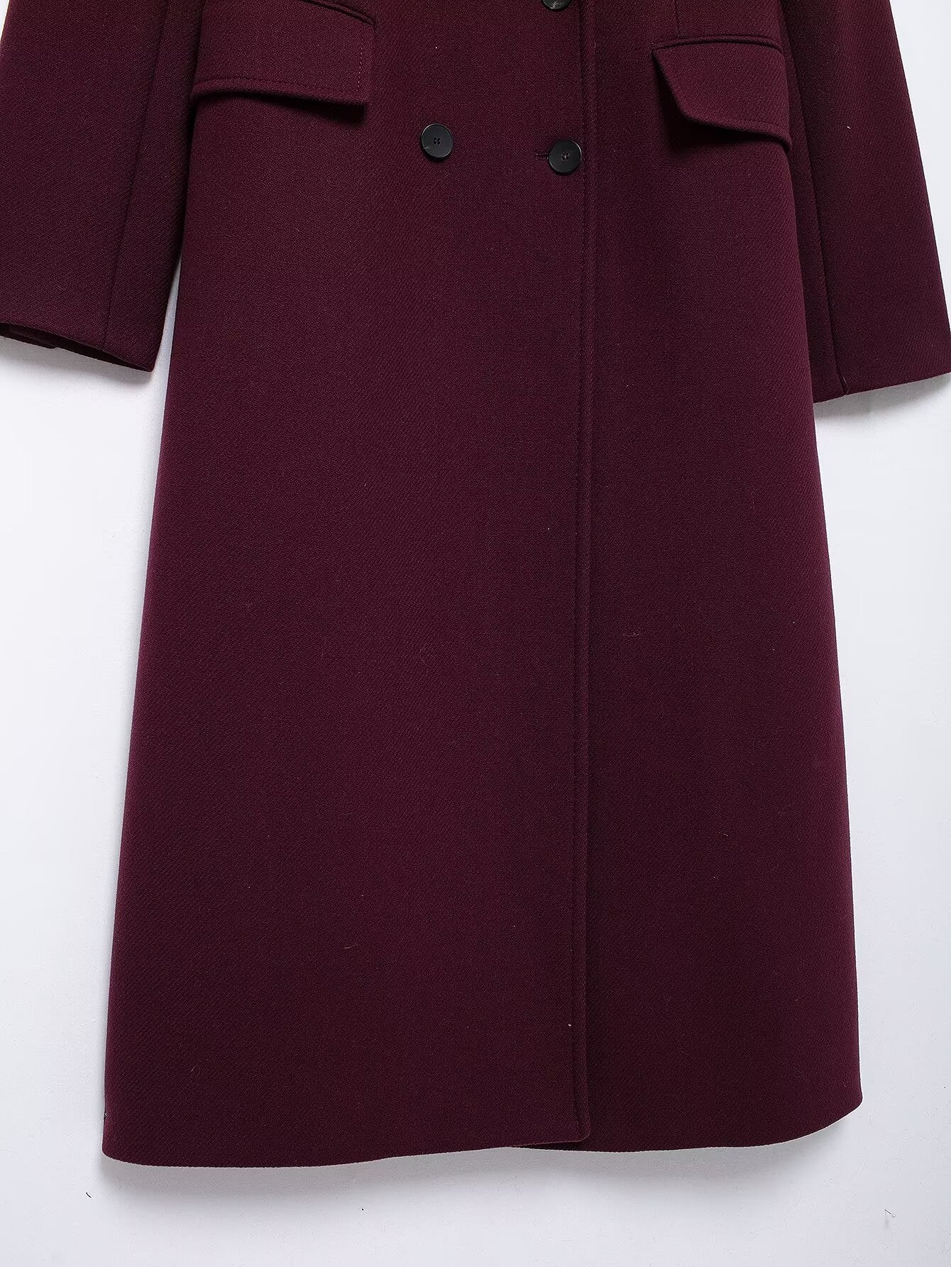 Burgundy Double-Breasted Winter Overcoat - Extra-Long Casual & Office Coat for Fall/Spring