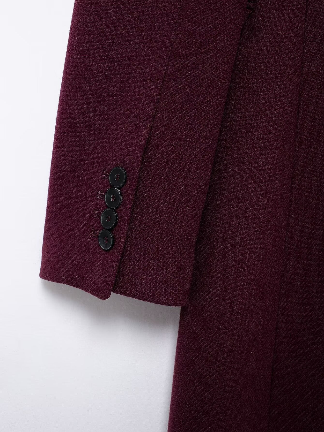 Burgundy Double-Breasted Winter Overcoat - Extra-Long Casual & Office Coat for Fall/Spring