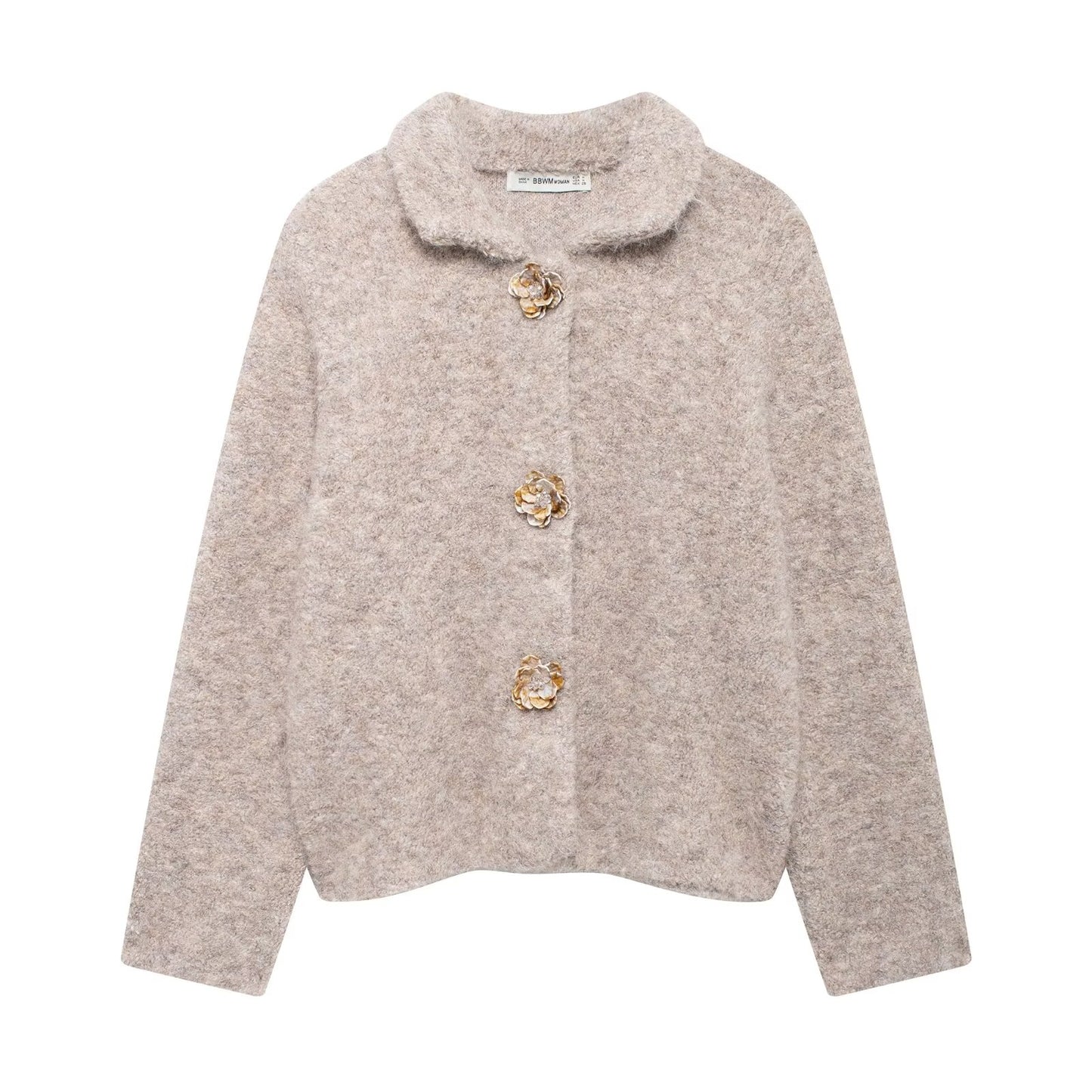 Winter Elegance Knitted Cardigan Floral Button