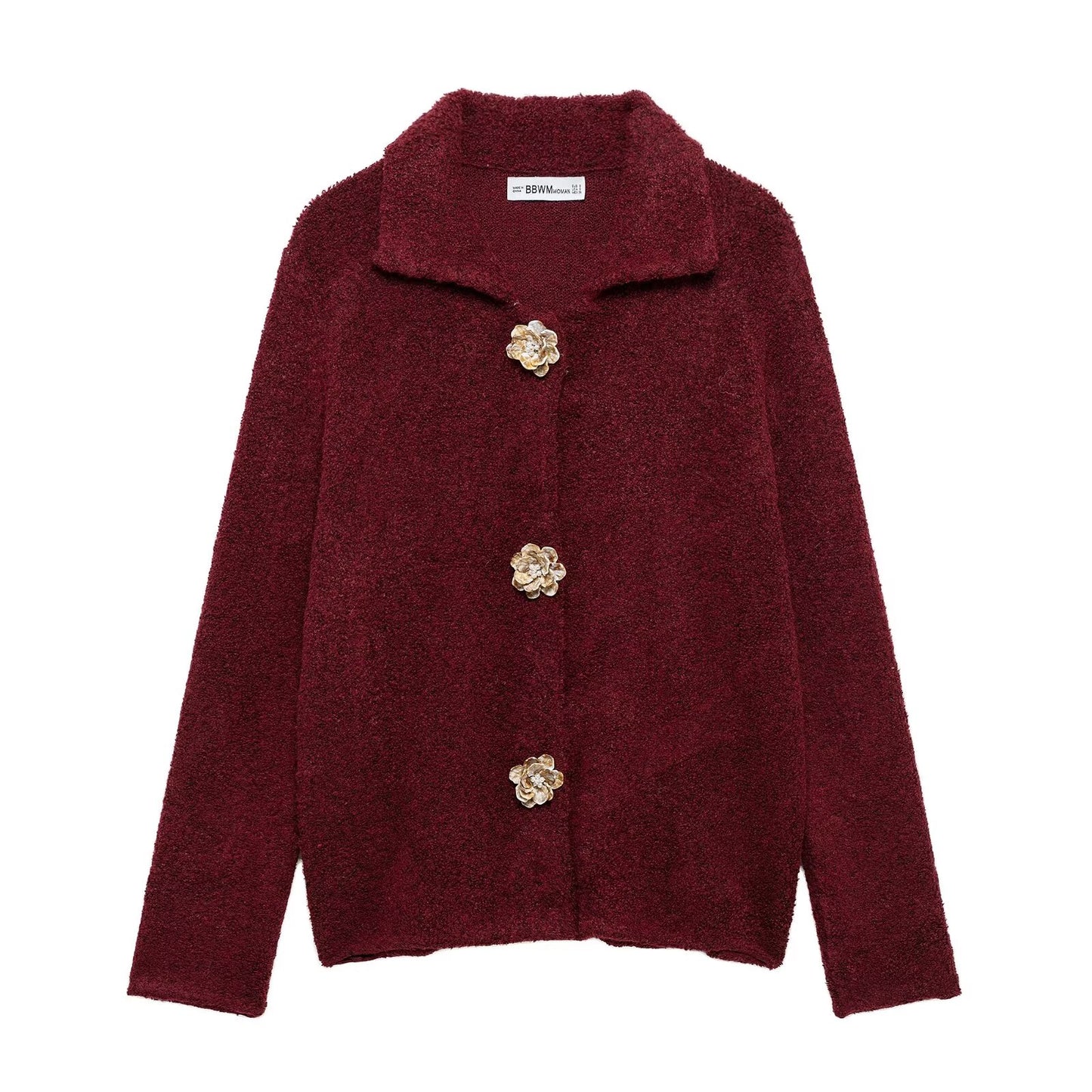 Winter Elegance Knitted Cardigan Floral Button