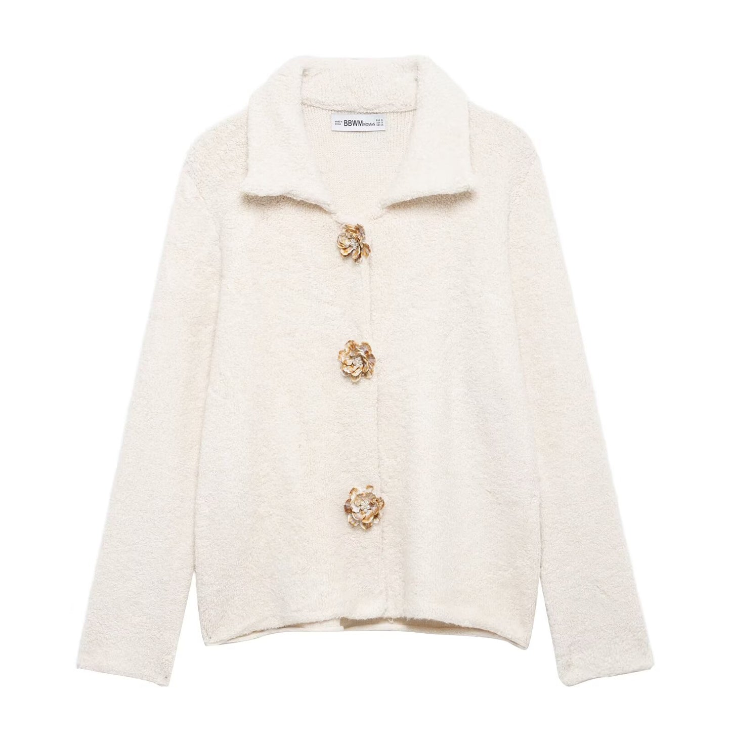 Winter Elegance Knitted Cardigan Floral Button