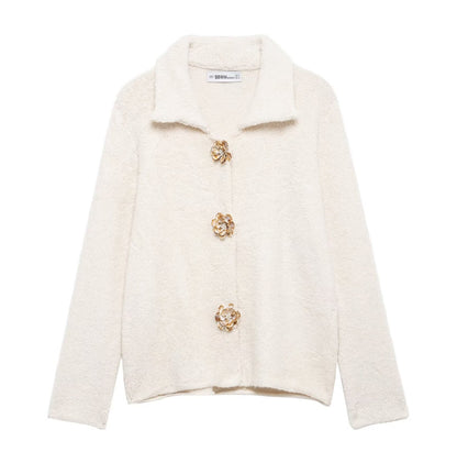 Winter Elegance Knitted Cardigan Floral Button