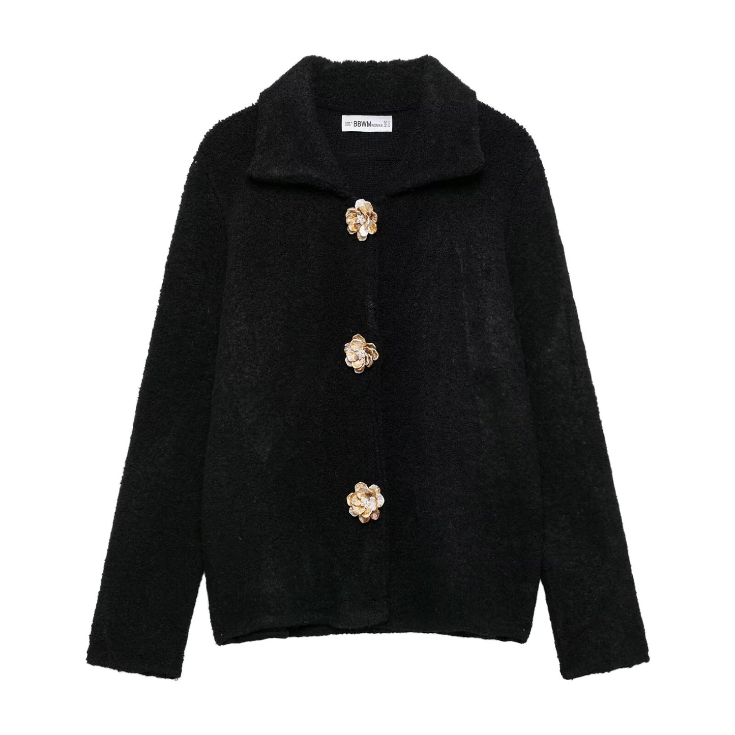 Winter Elegance Knitted Cardigan Floral Button