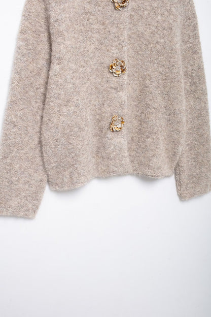 Winter Elegance Knitted Cardigan Floral Button