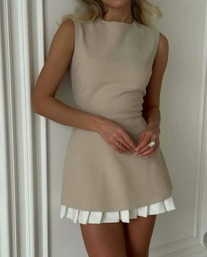 TGC “Spring Form” Sleek Two-Piece Dress Set | Minimalist Sleeveless Crew Neck Top & Short Skirt