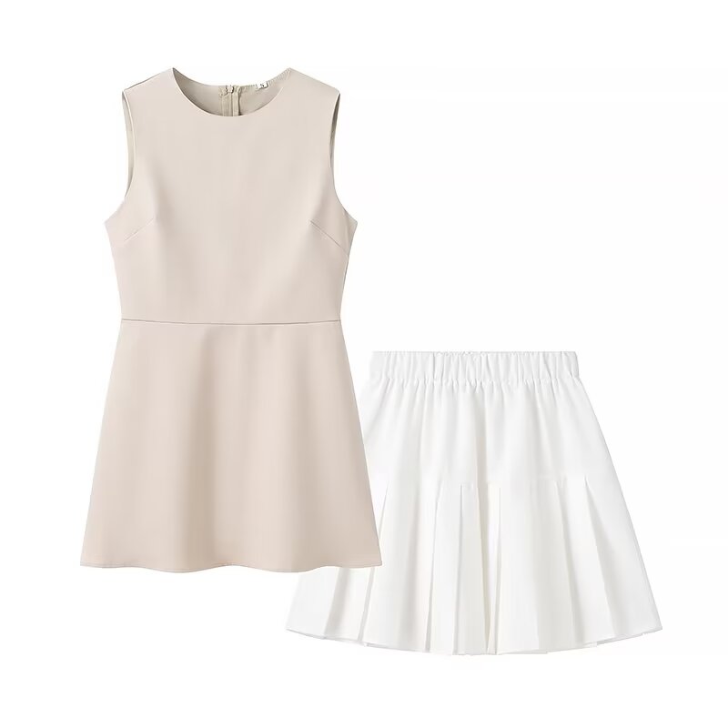 TGC “Spring Form” Sleek Two-Piece Dress Set | Minimalist Sleeveless Crew Neck Top & Short Skirt
