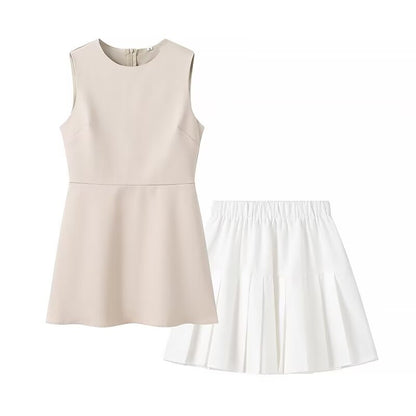 TGC “Spring Form” Sleek Two-Piece Dress Set | Minimalist Sleeveless Crew Neck Top & Short Skirt