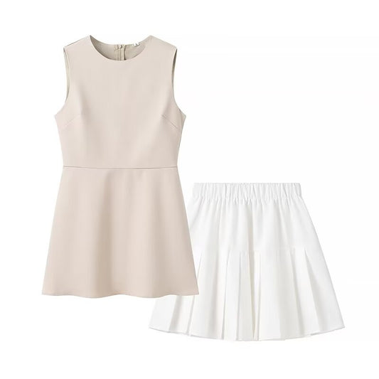 TGC “Spring Form” Sleek Two-Piece Dress Set | Minimalist Sleeveless Crew Neck Top & Short Skirt
