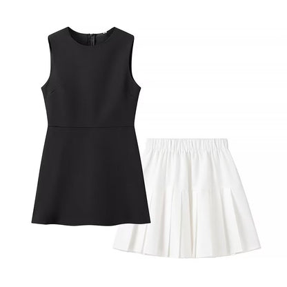 TGC “Spring Form” Sleek Two-Piece Dress Set | Minimalist Sleeveless Crew Neck Top & Short Skirt