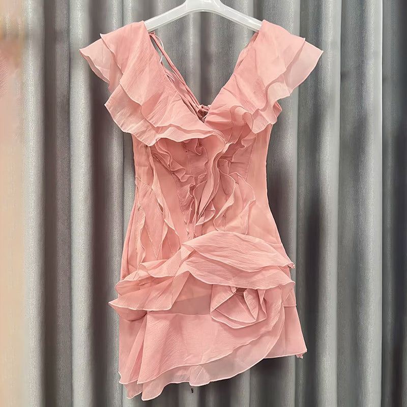 [Belle d’Été Ruffle Mini] | Elegant Off-Shoulder Flutter Sleeve Summer Dress – Sweet Slim Fit by TGC