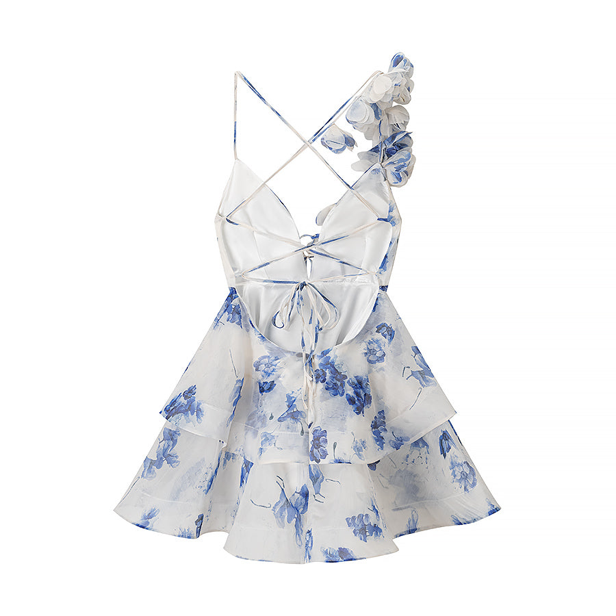 TGC “Fleur Grace” Spaghetti Strap Dress | Super Feminine Floral Waist-Tie Vacation Mini Dress