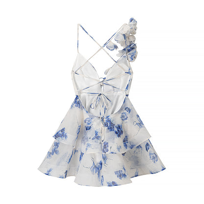 TGC “Fleur Grace” Spaghetti Strap Dress | Super Feminine Floral Waist-Tie Vacation Mini Dress